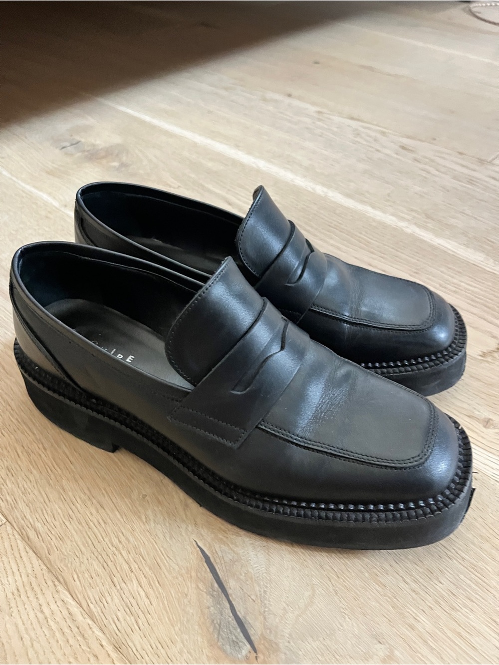 Maguire Black Leather Women's Penny Loafers — Classic Slip-On Flats - Picture 5 of 6
